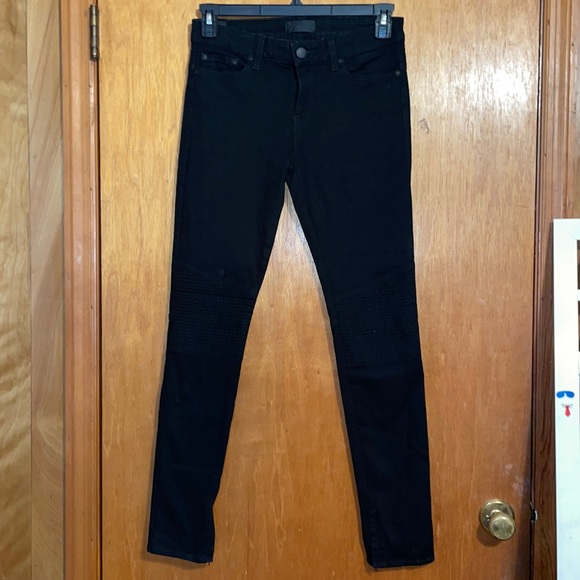•VINCE•BLACK DENIM MOTO HIGH WAISTED SKINNY JEANS WITH ANKLE ZIPPERS. SIZE 27x30 - Picture 3 of 13